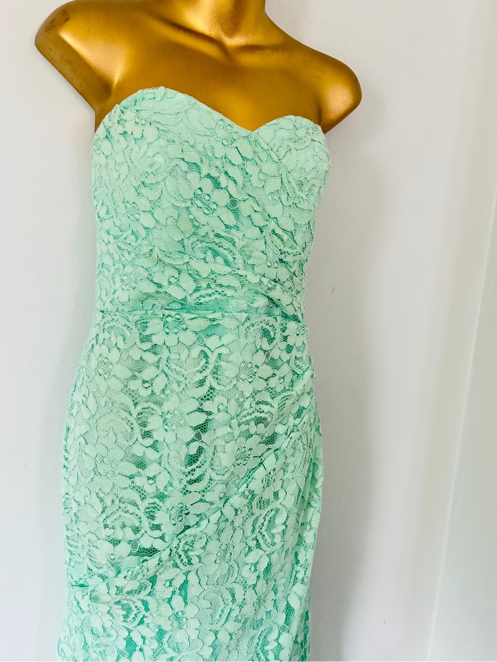 David’s Bridal Tiffany Blue Lace Strapless Midi Dress – Size 10 - Picture 3 of 5
